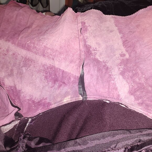 WOMEN'S 2X "DONNA LEPURE" RAISIN/GRAPE COLORED FABRIC & LEATHER DIAGONAL SKIRT - Picture 7 of 7